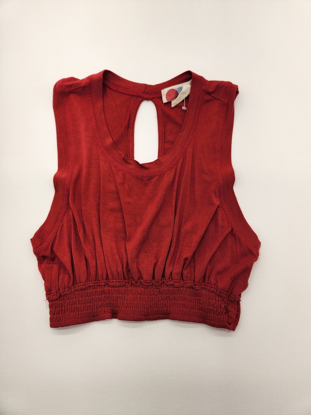FP Beach Red Smocked Crop Tank Top Keyhole Back Size S NWOT
